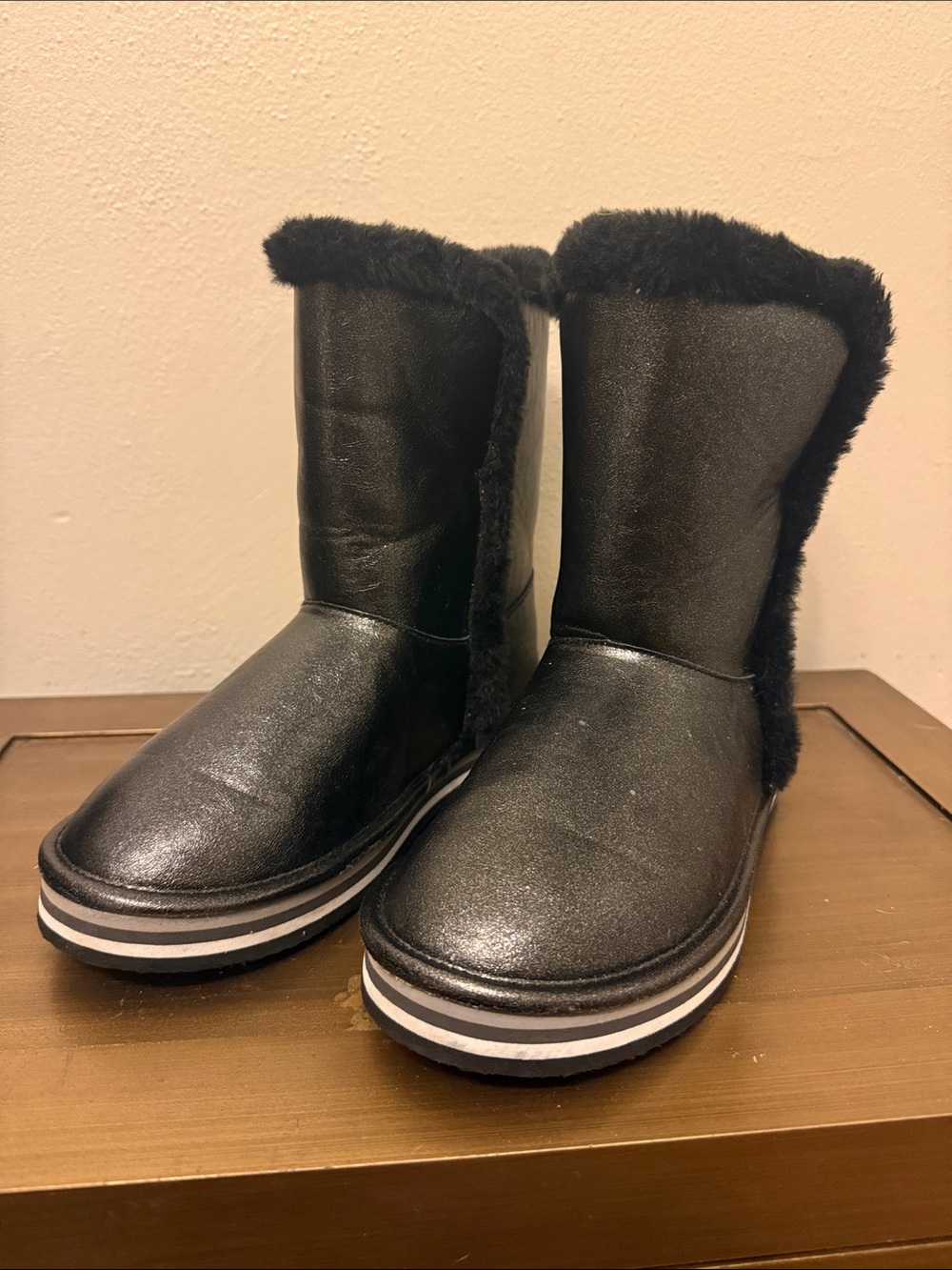 Falls Creek Black Faux Fur Winter Boots for Kids